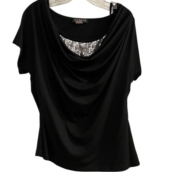 Venus Women's XL Black Cowl Neck Blouse with Sequin Detail - Picture 1 of 9